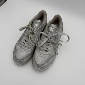 Reebok Shoes Womens 7.5 Classic Casual Sneakers Silver Leather Lace Up BD5757